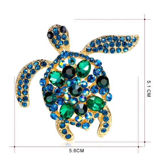 **ROCHELLE* Gold x Blue Fashion Sea Turtle Brooch - Picture 4 of 4